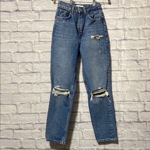 Zara Blue Distressed Straight Leg Jeans